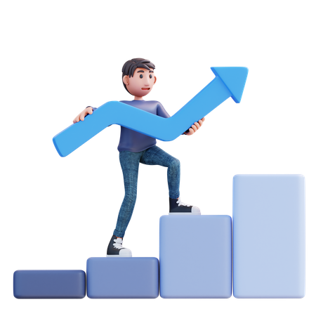 Businessman Climbing On Growth Chart  3D Illustration