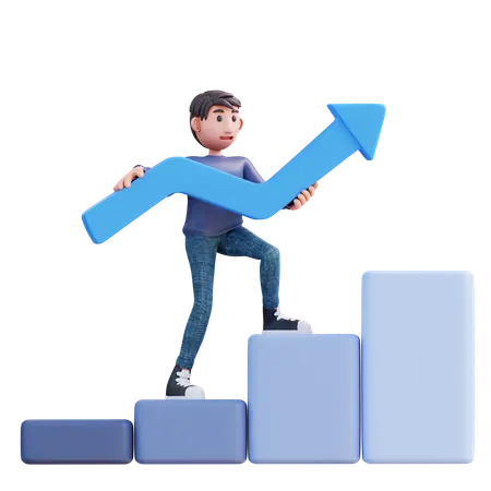 Businessman Climbing On Growth Chart  3D Illustration