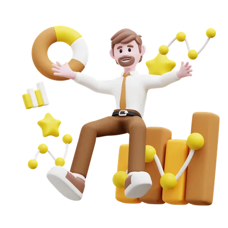 Businessman Doing Business Analysis  3D Illustration