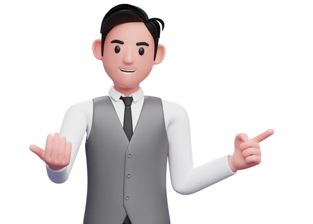 Businessman doing come here gesture and pointing to the side  3D Illustration