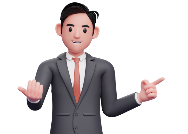 Businessman doing come here gesture and pointing to the side  3D Illustration