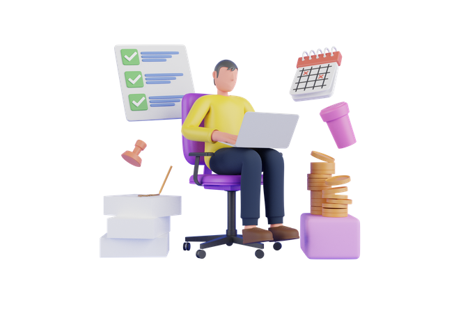 Businessman doing multitasking  3D Illustration