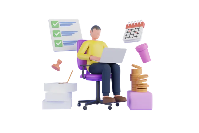 Businessman doing multitasking  3D Illustration