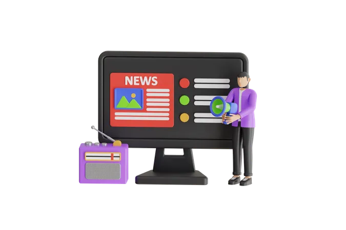 Businessman Doing News Article Marketing  3D Illustration