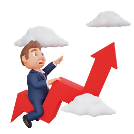 Businessman flying on growth chart  3D Illustration