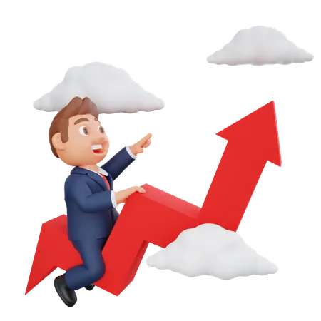 Businessman flying on growth chart  3D Illustration