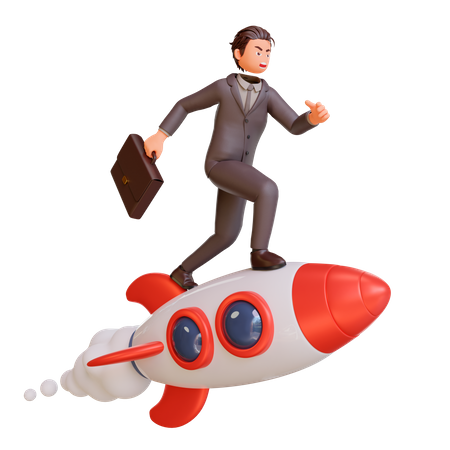 Businessman flying on rocket  3D Illustration