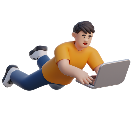 Businessman Flying With Laptop  3D Illustration