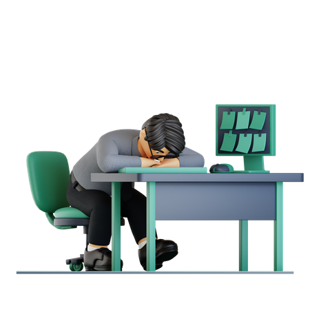 Businessman getting tired of completing lots of work  3D Illustration