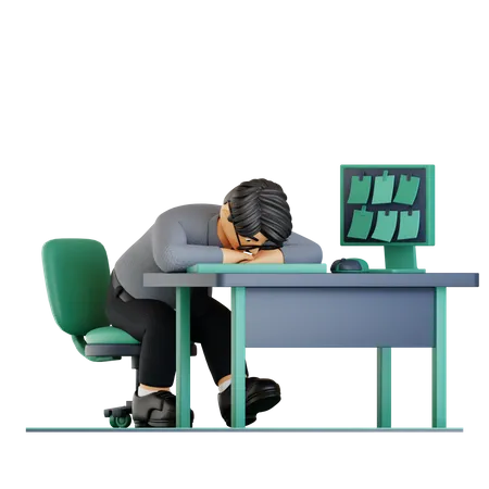 Businessman getting tired of completing lots of work  3D Illustration