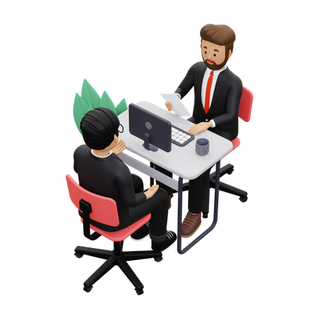 Businessman having interview with new recruit  3D Illustration