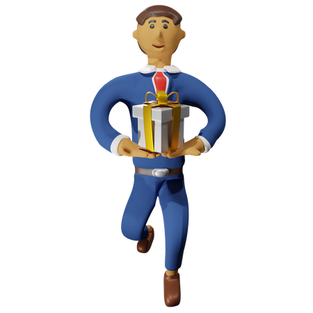 Businessman holding a gift box  3D Illustration