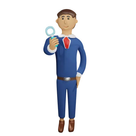 Businessman holding a magnifying glass  3D Illustration