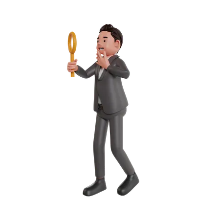 Businessman Holding Magnifying Glass  3D Illustration