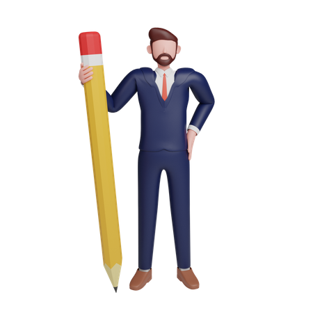 Businessman holding pencil in office uniform  3D Illustration