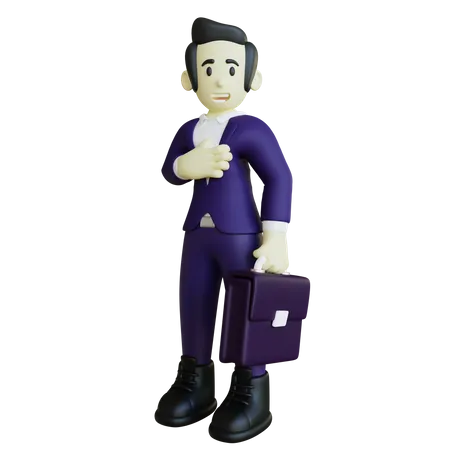 Businessman Holding Suitcase  3D Illustration