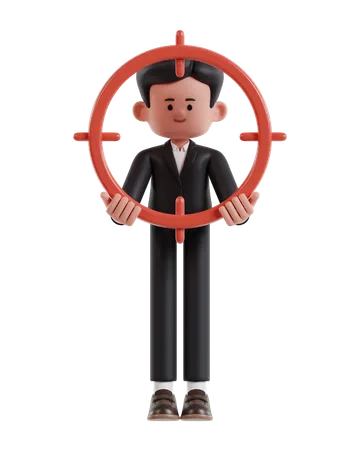 Businessman Holding Target Aiming Scope  3D Illustration