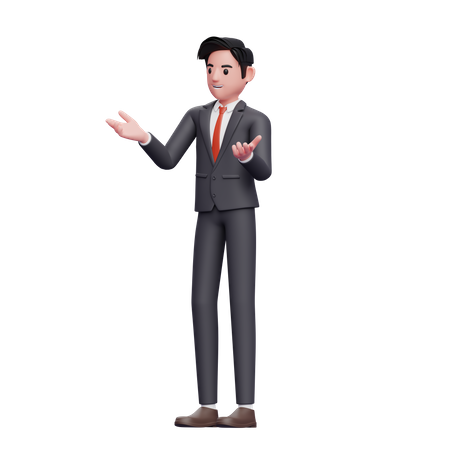 Businessman in formal suit presenting  3D Illustration