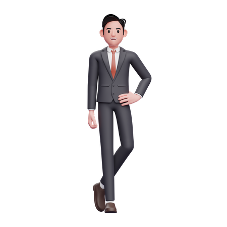 Businessman in formal suit standing with hand on waist and legs crossed  3D Illustration