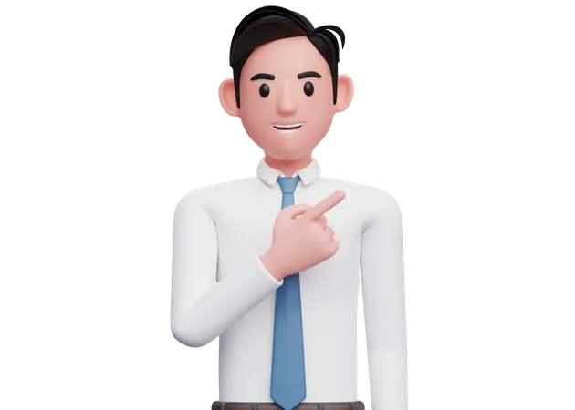 Businessman in white shirt pointing to the top right  3D Illustration