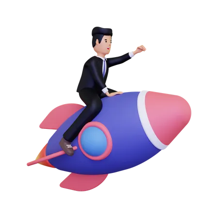 Businessman launch business startup  3D Illustration