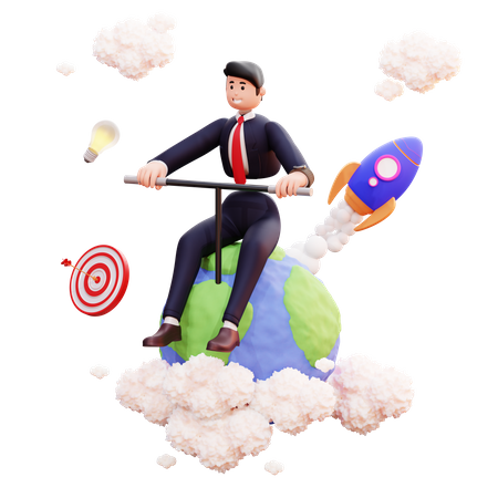 Businessman launch global business startup  3D Illustration