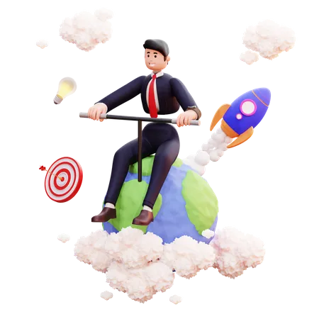 Businessman launch global business startup  3D Illustration