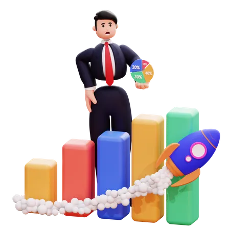 Businessman launch successful startup  3D Illustration