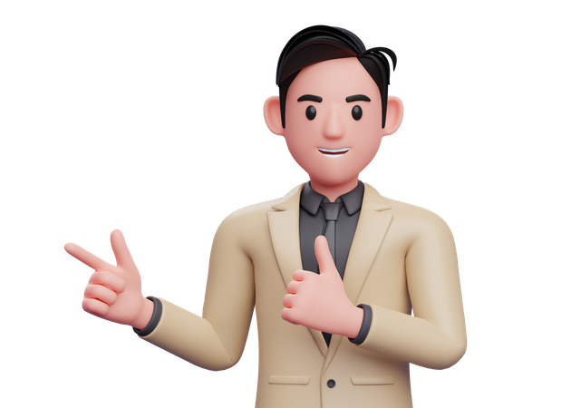 Businessman pointing finger and showing thumbs up  3D Illustration