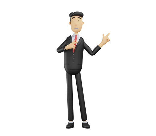 Businessman pointing hand in left side  3D Illustration