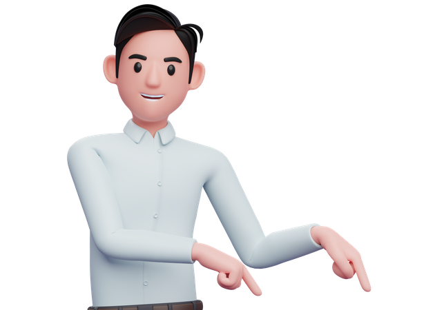 Businessman pointing to bottom right corner  3D Illustration