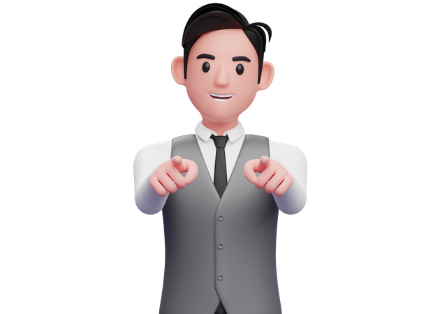 Businessman pointing to the camera with both hand  3D Illustration