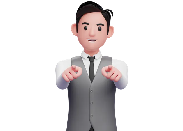 Businessman pointing to the camera with both hand  3D Illustration