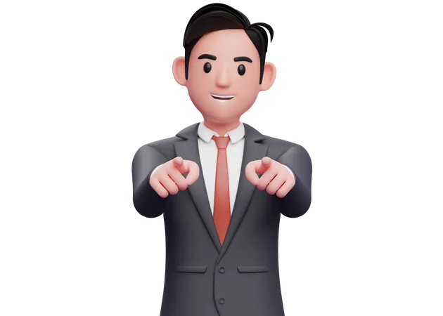 Businessman pointing to the camera with both hand  3D Illustration