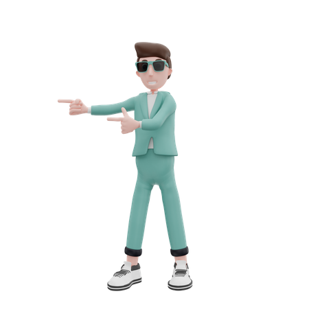 Businessman pointing to the right  3D Illustration