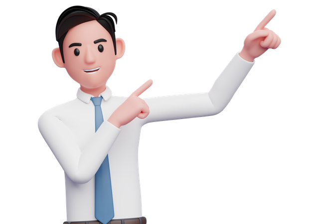 Businessman pointing to the top right corner with both finger  3D Illustration