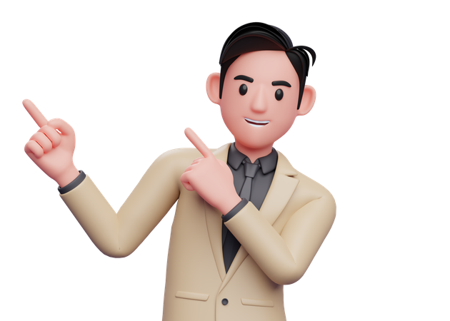 Businessman pointing to fingers to left side  3D Illustration