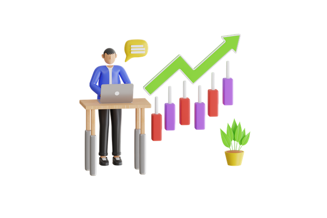 Businessman Present Graph With High Improvement Bar Chart  3D Illustration