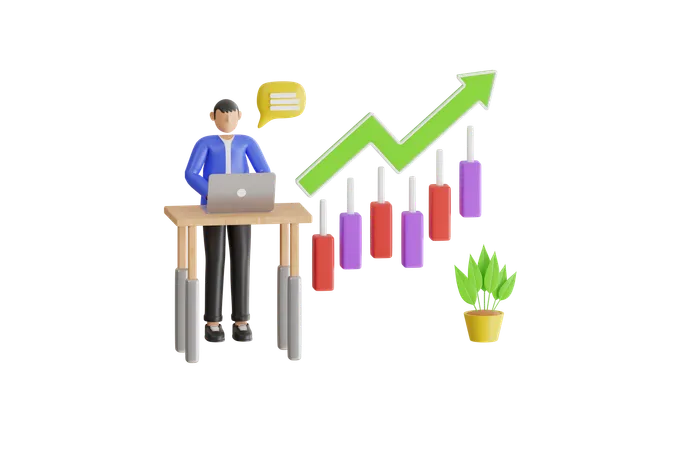 Businessman Present Graph With High Improvement Bar Chart  3D Illustration