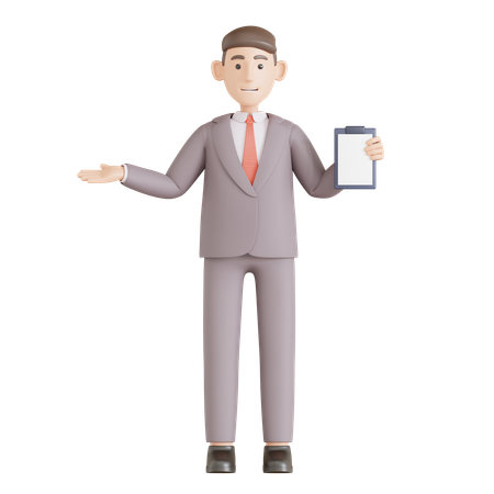 Businessman Presentation something while holding clipboard  3D Illustration