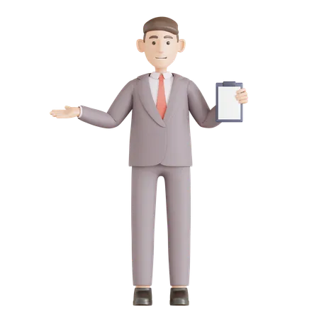 Businessman Presentation something while holding clipboard  3D Illustration