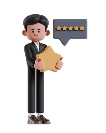 Businessman Received And Earned A Five Star Rating  3D Illustration