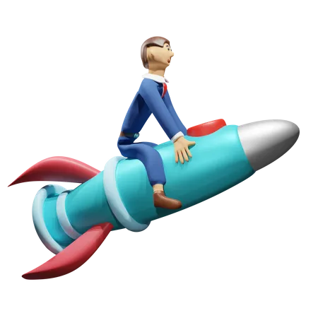 Businessman ride rocket  3D Illustration