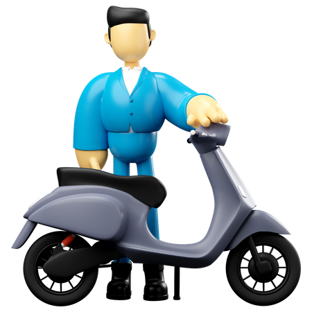 Businessman Riding Grey Scooter  3D Illustration