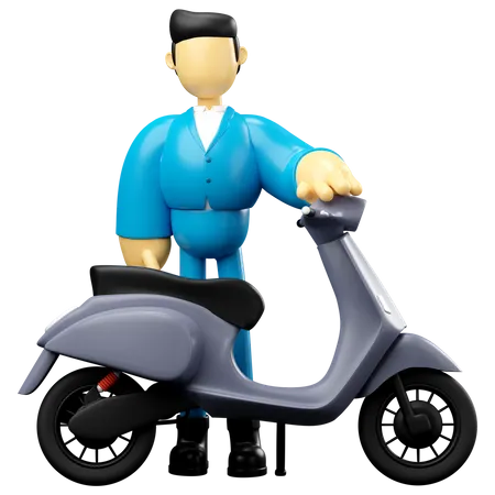 Businessman Riding Grey Scooter  3D Illustration