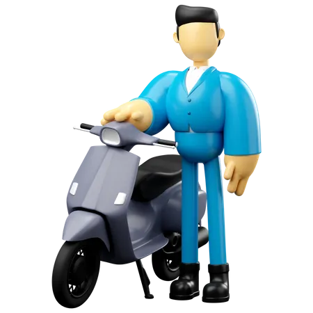 Businessman Riding Grey Scooter  3D Illustration