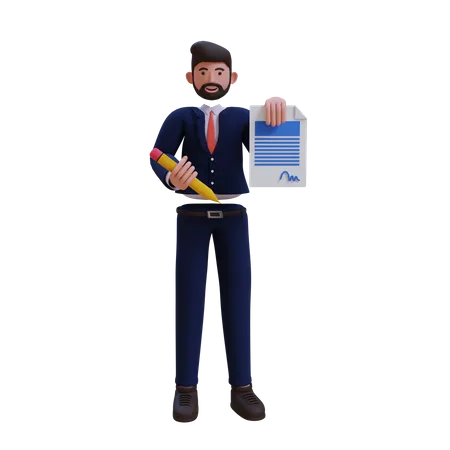 Businessman signing contract  3D Illustration