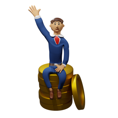 Businessman sits on a coin  3D Illustration