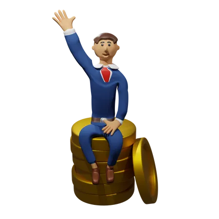 Businessman sits on a coin  3D Illustration