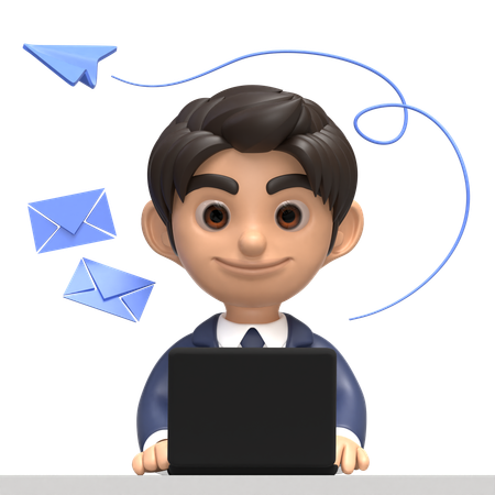 Businessman Using A Laptop For Sending Email  3D Illustration